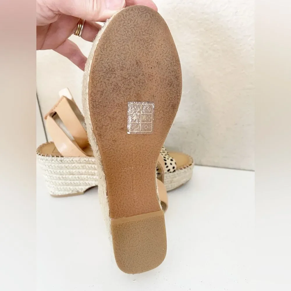 Dolce Vita Lesly Leopard Calf Hair Espadrille Wedges Size 9